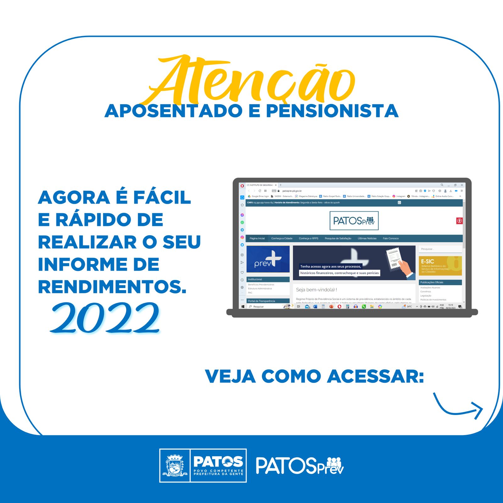 Disponível os informes de rendimentos do Patosprev através do Prev+